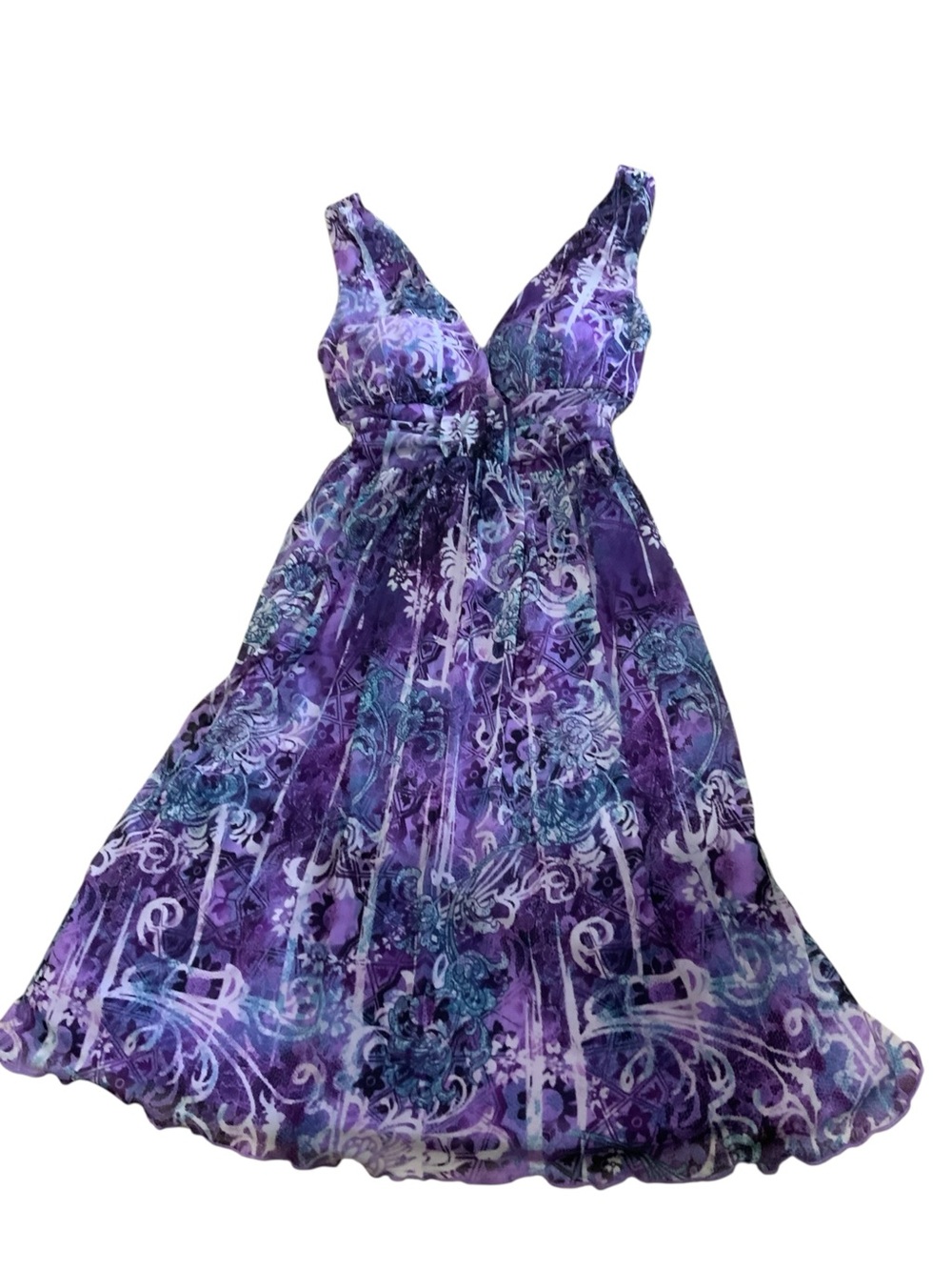 Y2K City Triangles Purple Floral Empire-Waist Maxi Dress Medium